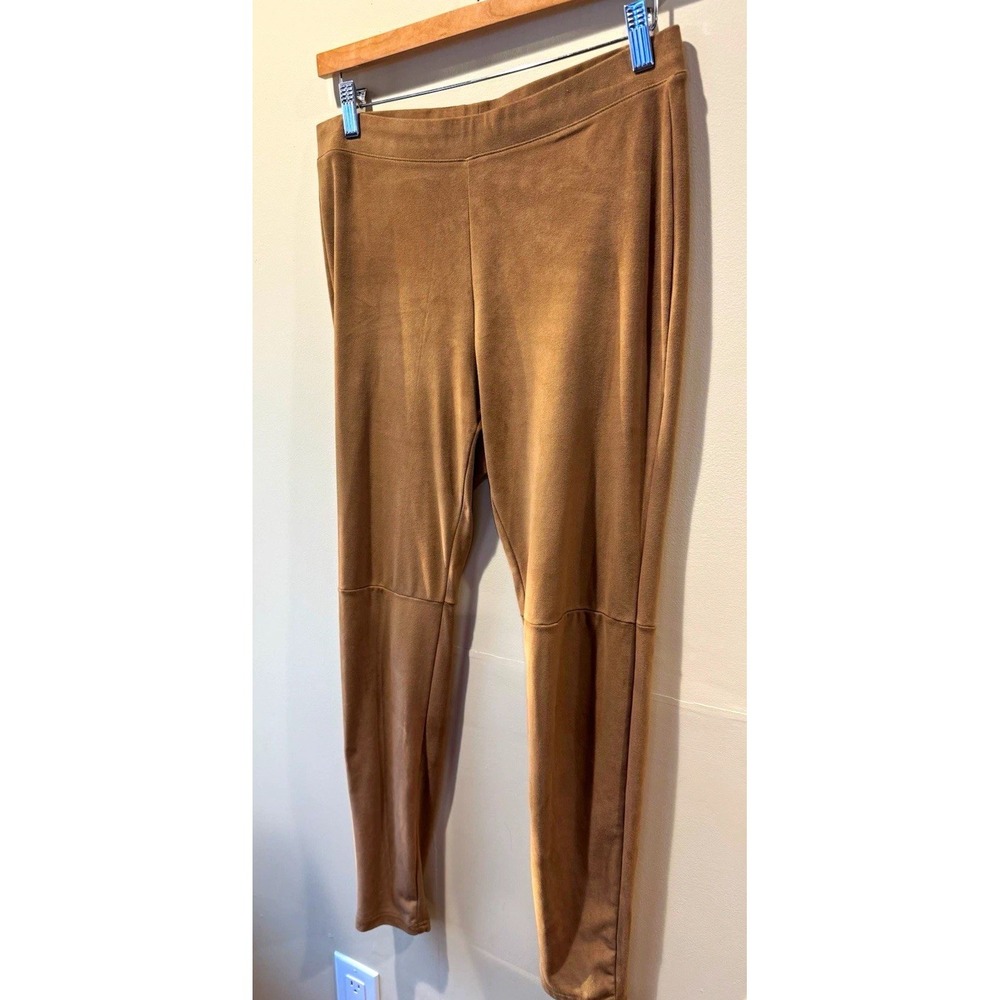 HUE Womens Faux Suede Ankle Leggings Brown Solid Stretch Size M Regular